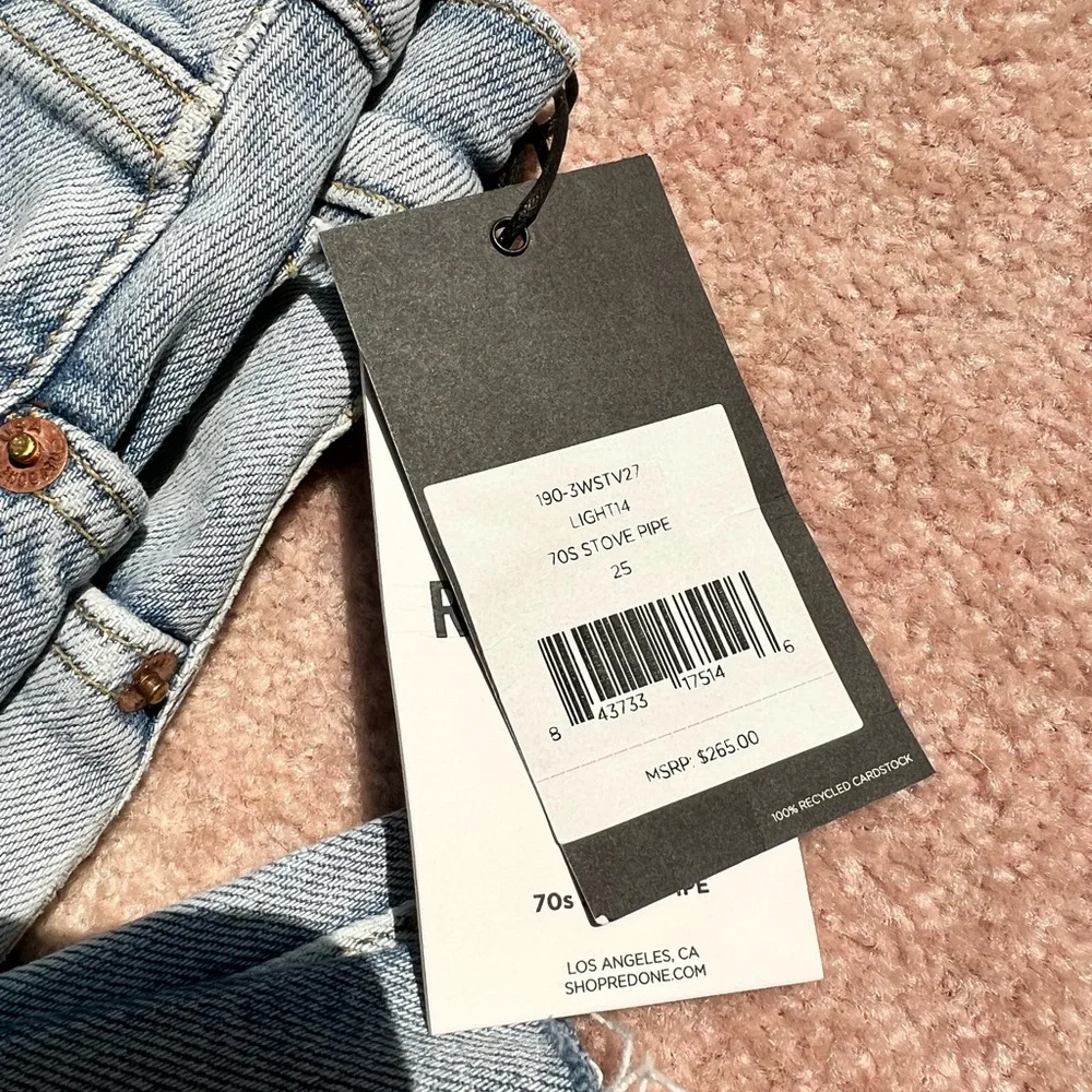 RE/DONE 70’s High Rise Stove Pipe Jeans Crops Raw Edge in Light 14 - Picture 7 of 11